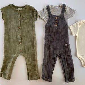 Carter’s Organic Cotton Gauze Overalls & Jumpsuit with Old Navy Onesies . 18-24M